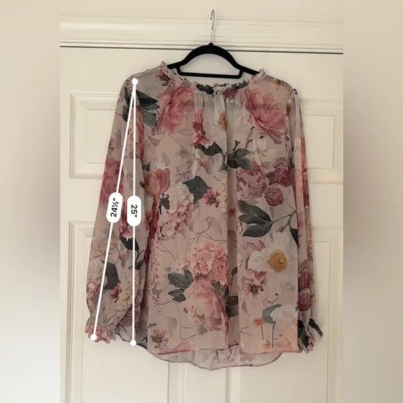 H&M Sheer Floral Blouse | Romantic Boho Ruffle Sleeve Top XL - Picture 5 of 7